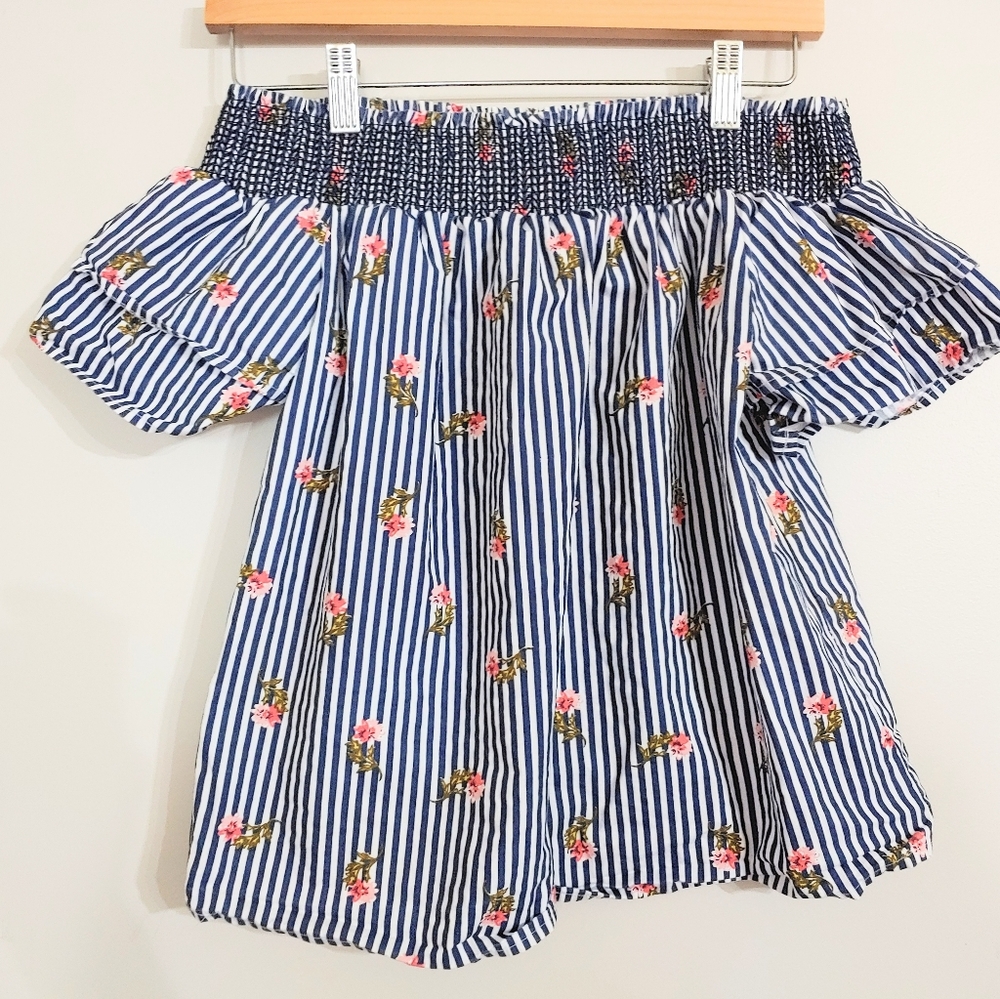 Navy pin stripe blush floral